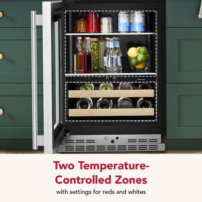 24" Beverage Center With Glass Door And Wood-Front Racks - PrintShield Stainless Finish