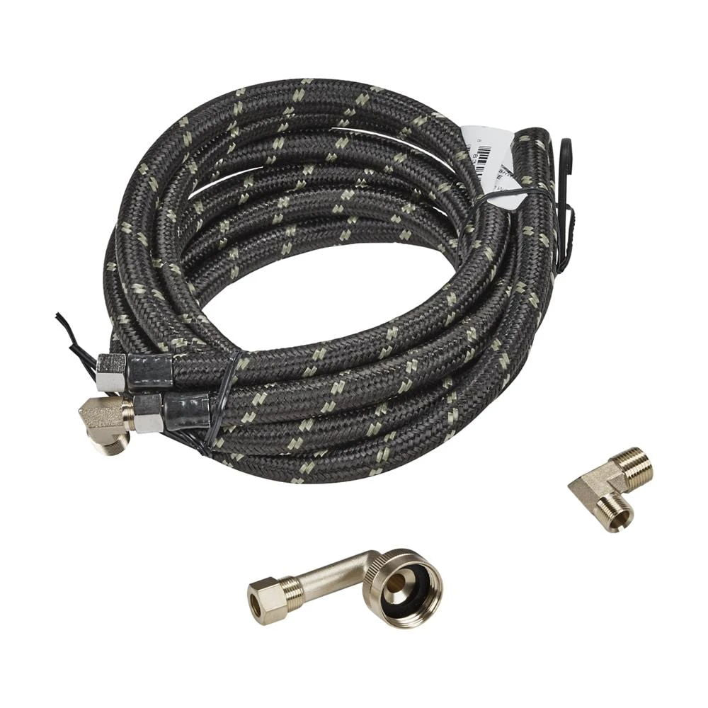 Dishwasher Inlet Supply Hose Kit Of 12' Rubber Hose With Two 3/8" Ends, And 3/8" & 3/4" Connectors