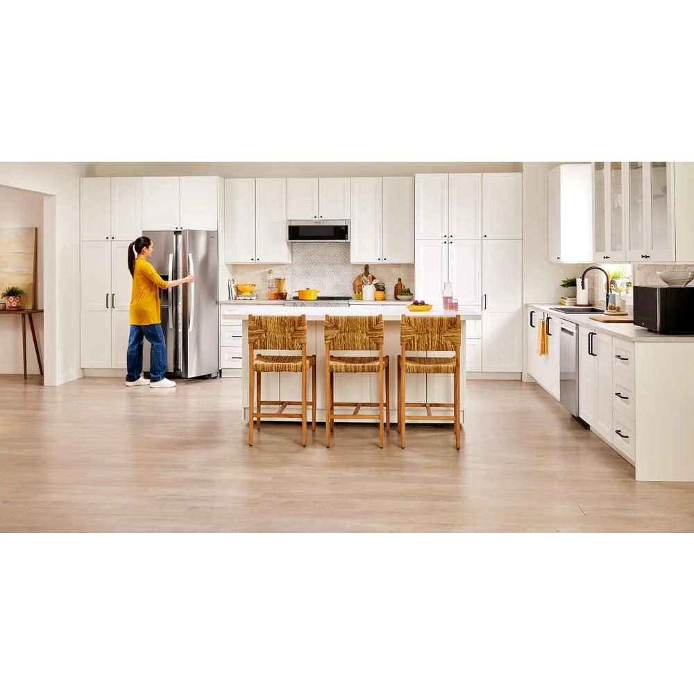 33" Wide Side-By-Side Refrigerator, 21 Cubic Feet, Frameless Glass Shelves - Fingerprint-Resistant Stainless Finish