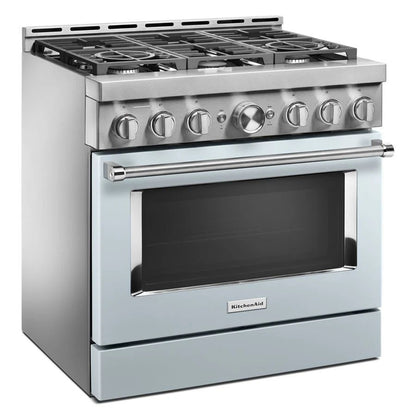 36'' Smart Commercial-Style Gas Range With 6 Burners - Misty Blue