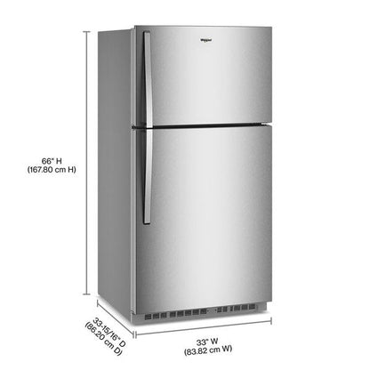 Whirlpool 32.8" Wide Top Freezer Refrigerator With Total Coverage Cooling, 21.3 Cu. Ft., Electronic Temperature Controls - Fingerprint-Resistant Stainless Finish