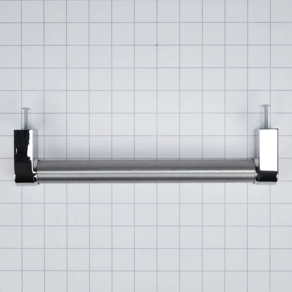 Panel-Ready Compactor Handle Kit, With Textured Straight Bar And Red Medallion Ends For Kitchenaid Model Ktts505Epa (Includes Hardware) - Stainless Steel