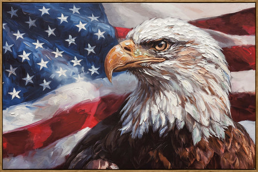 Liberty'S Steady Gaze - 48 X 32 - Hand-Embellished Canvas In Frame - Red, White, Blue, Brown