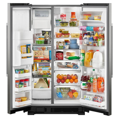 36" Wide Side-By-Side Refrigerator, 25 Cubic Feet, Touch Controls - Fingerprint-Resistant Stainless Finish