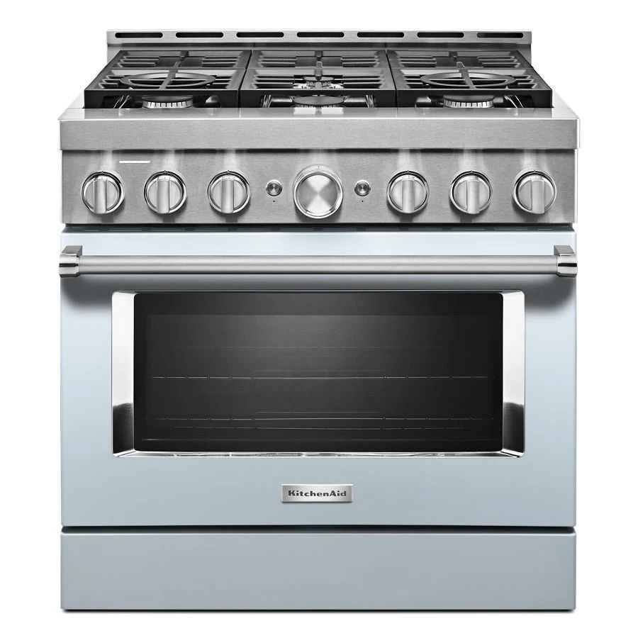 36'' Smart Commercial-Style Gas Range With 6 Burners - Misty Blue
