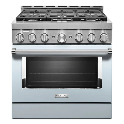 36'' Smart Commercial-Style Gas Range With 6 Burners - Misty Blue
