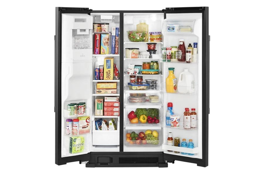 36" Wide Side-By-Side Refrigerator With Exterior Ice And Water Dispenser - 25 Cubic Feet - Black