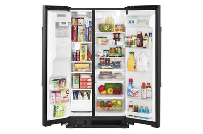 36" Wide Side-By-Side Refrigerator With Exterior Ice And Water Dispenser - 25 Cubic Feet - Black