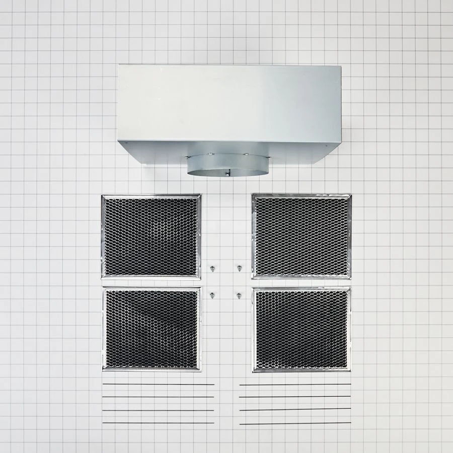 Range Hood Wall Recirculation Kit With 2 Charcoal Filters, 4 Clips, And A Deflector Damper - Silver