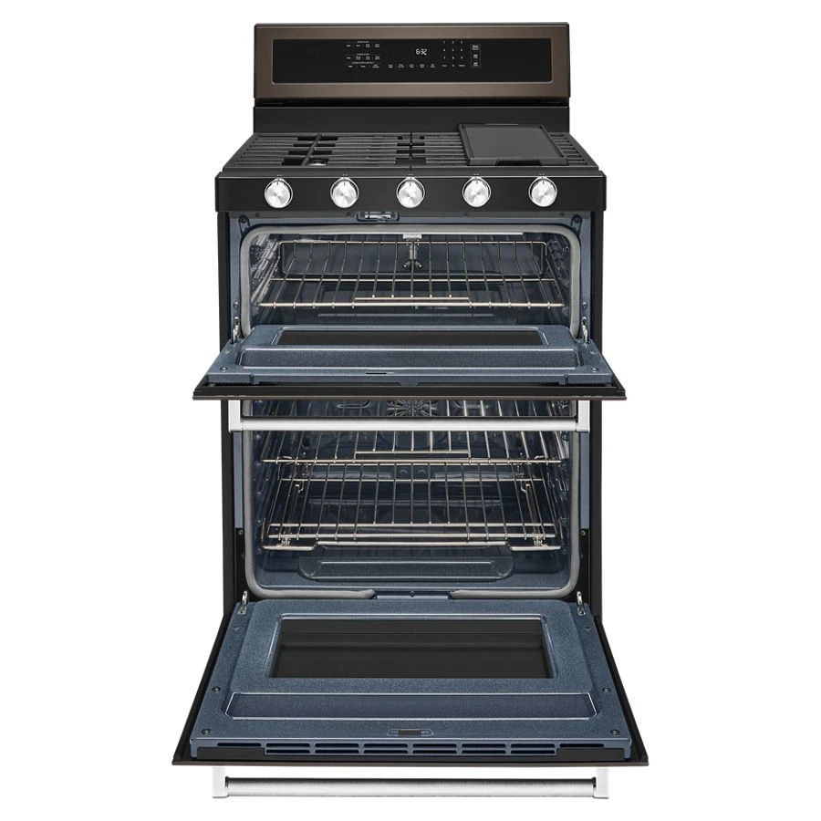 30" 5 Burner Gas Double Oven Convection Range - Black Stainless Steel With PrintShield Finish