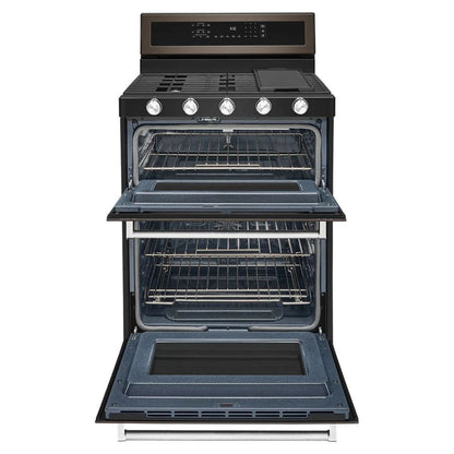 30" 5 Burner Gas Double Oven Convection Range - Black Stainless Steel With PrintShield Finish