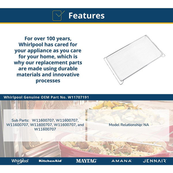 Built-In Microwave Air Fryer Basket - Stainless Steel For Models KMMF530/730P, WMMF7330/7530R, JMHF730/930R & KMBS724SPS (17 1/4" L X 10 1/2" W X 1 1/2" H)