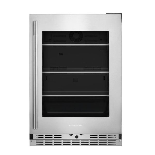 24" Undercounter Refrigerator With Glass Door And Shelves With Metallic Accents - PrintShield Stainless