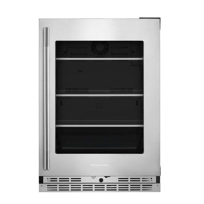 24" Undercounter Refrigerator With Glass Door And Shelves With Metallic Accents - PrintShield Stainless