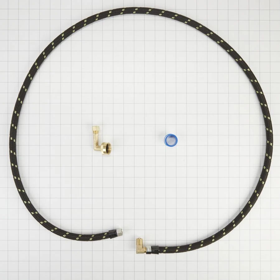 Dishwasher Water Line Installation Kit With 6' Braided Hose, 3/8" Comp X 3/8" Npt Male Elbow Fitting, 3/4" Nh X 3/8" Comp Gooseneck Fitting With Epdm Washer, Teflon Tape, And Instructions - Black