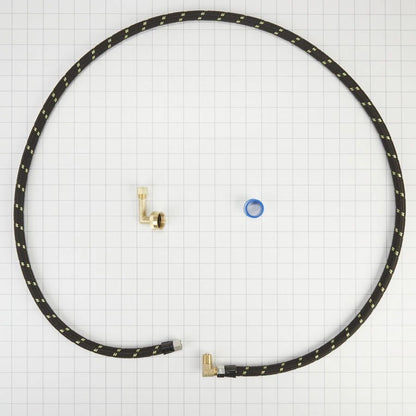 Dishwasher Water Line Installation Kit With 6' Braided Hose, 3/8" Comp X 3/8" Npt Male Elbow Fitting, 3/4" Nh X 3/8" Comp Gooseneck Fitting With Epdm Washer, Teflon Tape, And Instructions - Black