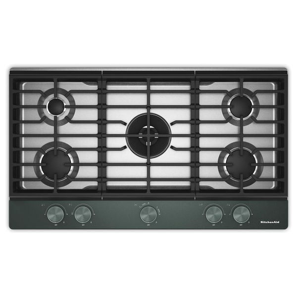 KitchenAid 36" Gas Cooktop With 5 Burners And Integrated Wok Grate, 20000 BTU Professional Dual Ring Burner - Juniper
