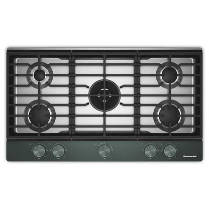 KitchenAid 36" Gas Cooktop With 5 Burners And Integrated Wok Grate, 20000 BTU Professional Dual Ring Burner - Juniper