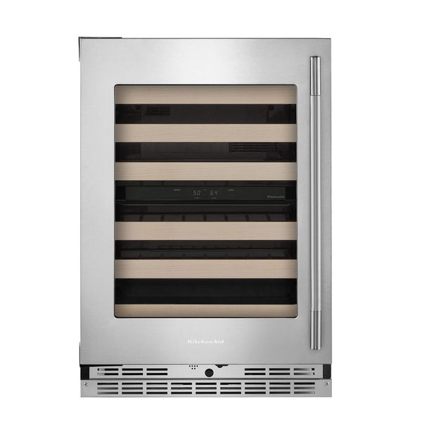 24" Undercounter Wine Cellar With Full-Extension Wood-Front Racks - PrintShield Stainless Finish