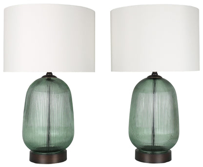 Willow Reverie - 28 X 16 - Ribbed Glass Table Lamp (Set of 2) - Sage Green Ribbed Glass