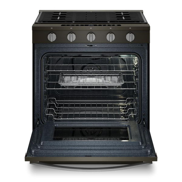30" Smart Slide In Gas Range With Air Cooking Technology, No Preheat Air Fry, Steam/Self Clean And High Speed Preheat - Black Stainless