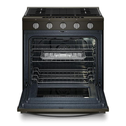 30" Smart Slide In Gas Range With Air Cooking Technology, No Preheat Air Fry, Steam/Self Clean And High Speed Preheat - Black Stainless