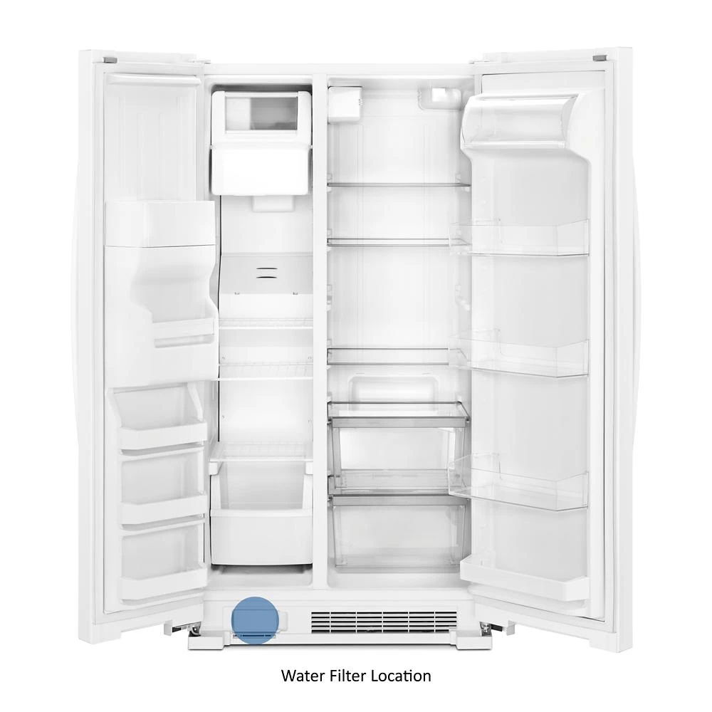 33" Wide Side-By-Side Refrigerator, 21 Cubic Feet, Frameless Glass Shelves - White