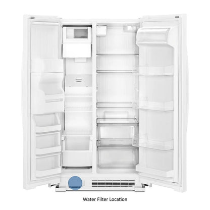 33" Wide Side-By-Side Refrigerator, 21 Cubic Feet, Frameless Glass Shelves - White