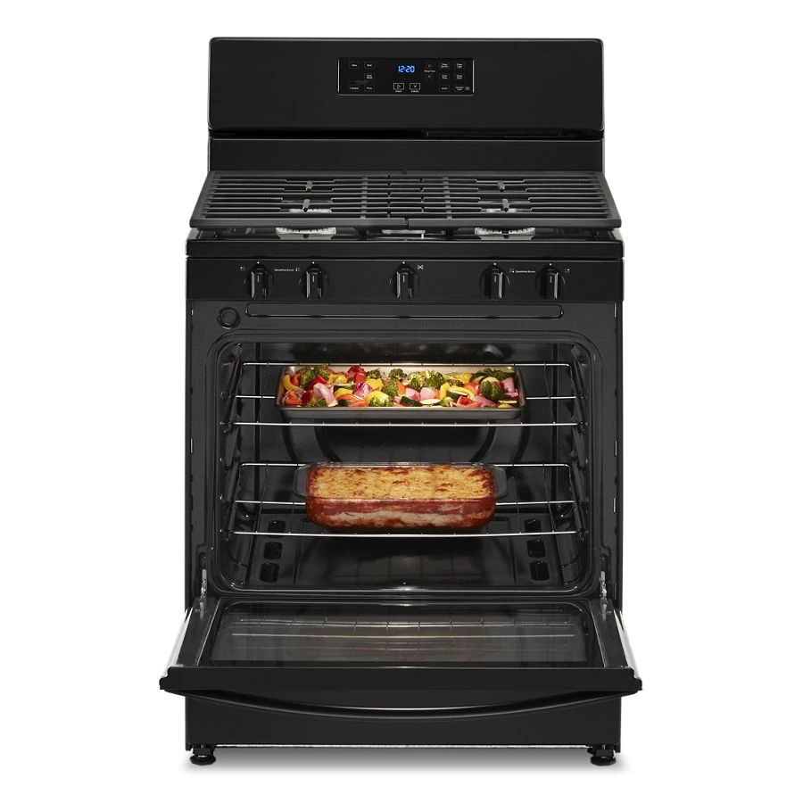 5.1 Cubic Feet Freestanding Gas Range With Edge to Edge Cooktop - Black