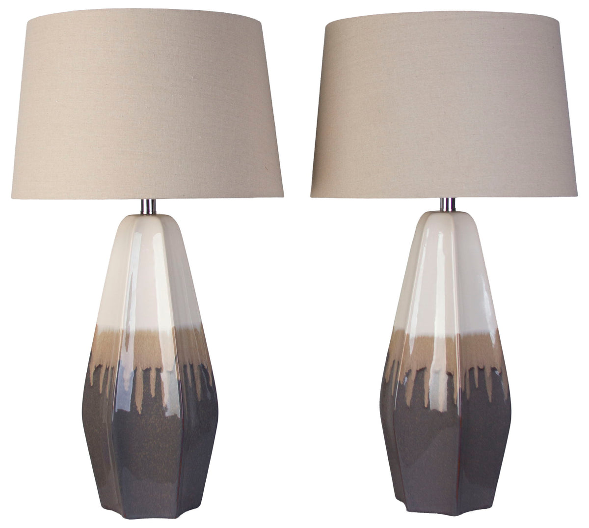 Ashen Cascade - 32 X 17 - Ceramic Table Lamp (Set of 2) - Ivory Mushroom Charcoal Drip Glaze