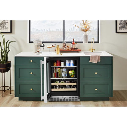 24" Beverage Center With Glass Door And Wood-Front Racks - PrintShield Stainless Finish