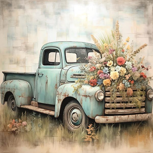Petals And Pistons By Heidi Kuntz (Framed) - Light Blue