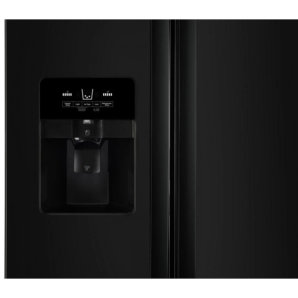 33" Wide Side-By-Side Refrigerator, 21 Cubic Feet, Frameless Glass Shelves - Black