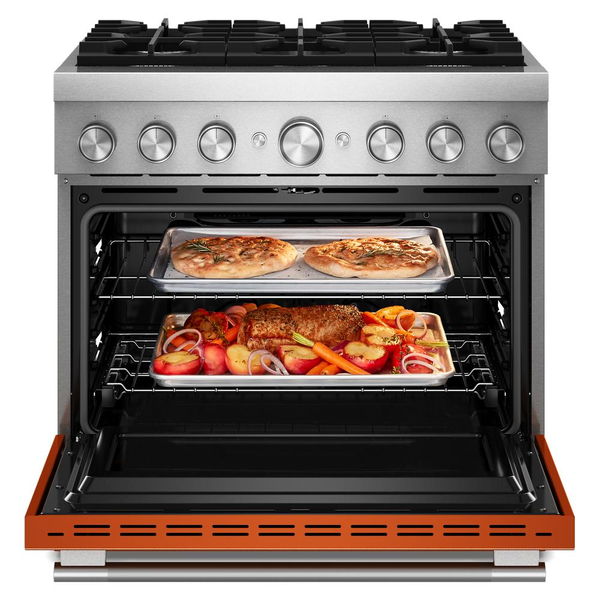 36" 6 Burner Commercial-Style Dual Fuel Range With No Preheat Air Fry Mode - Scorched Orange