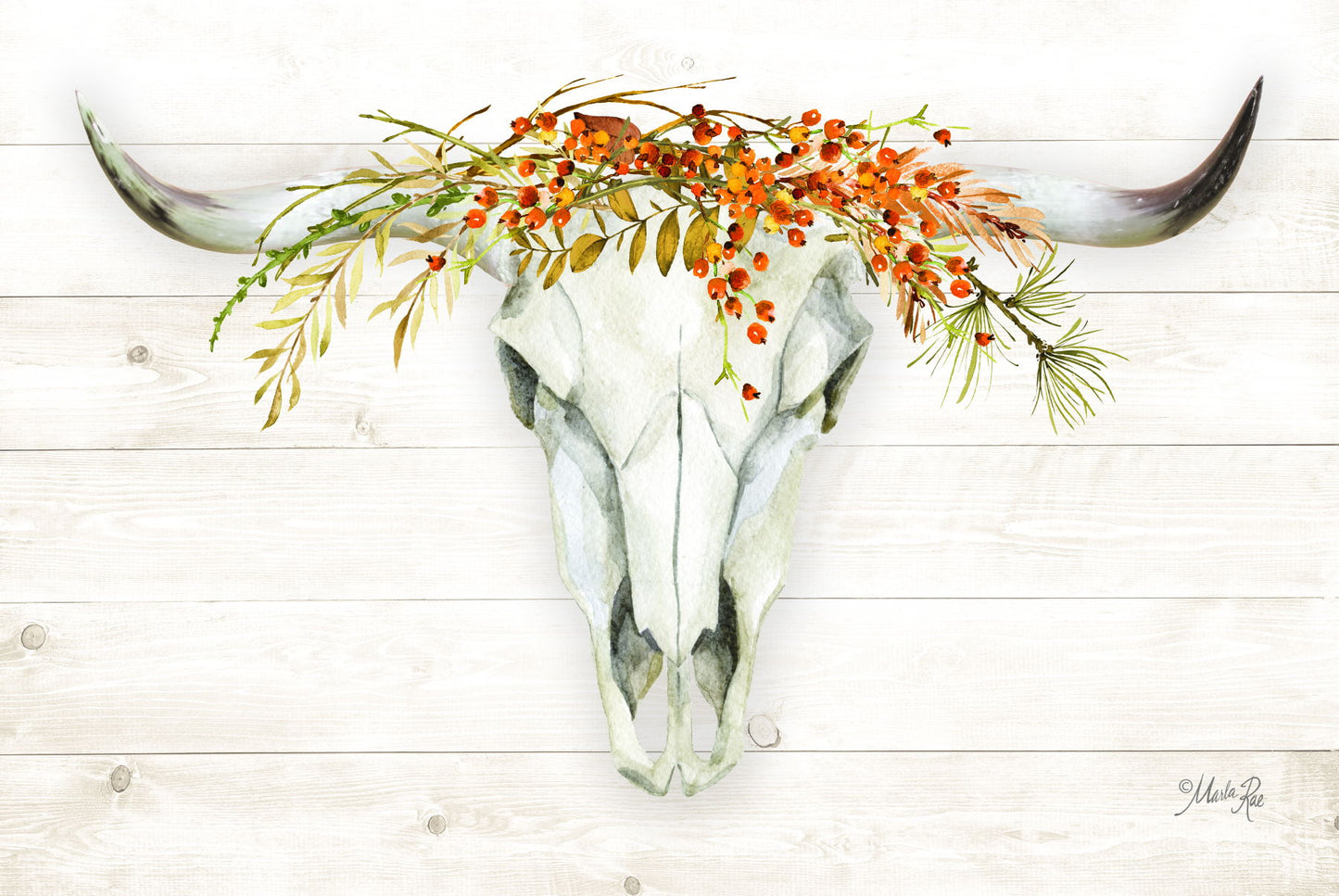 Framed - Fall Steer Skull By Marla Rae - Beige
