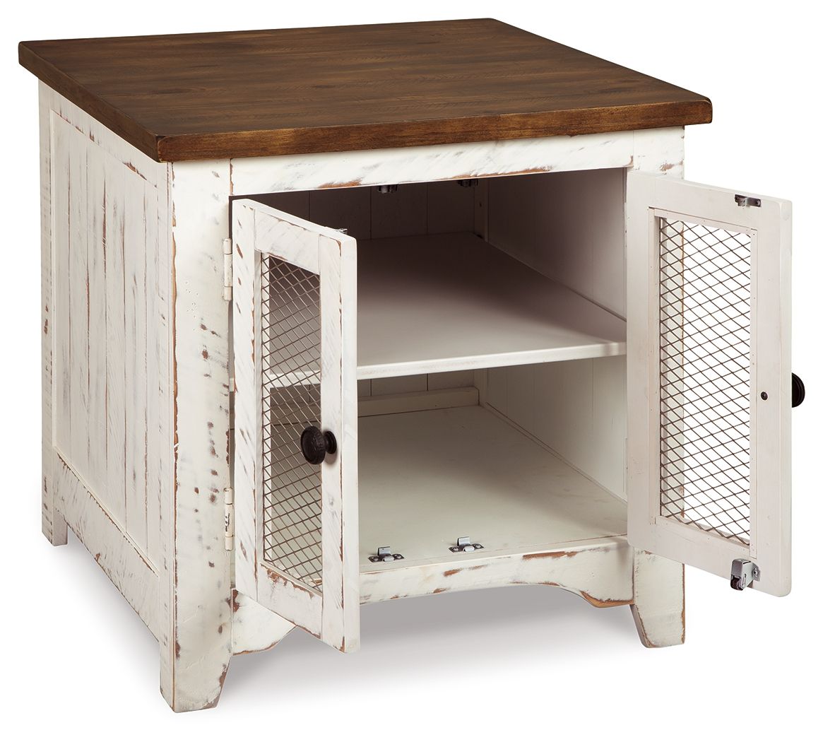 Wystfield - Rectangular End Table - 2 Doors - White / Brown