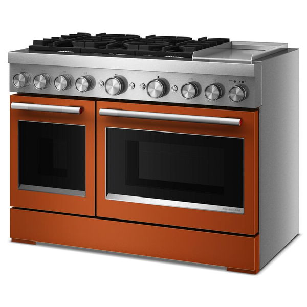 48" 6 Burner Commercial-Style Dual Fuel Range With Griddle - Scorched Orange
