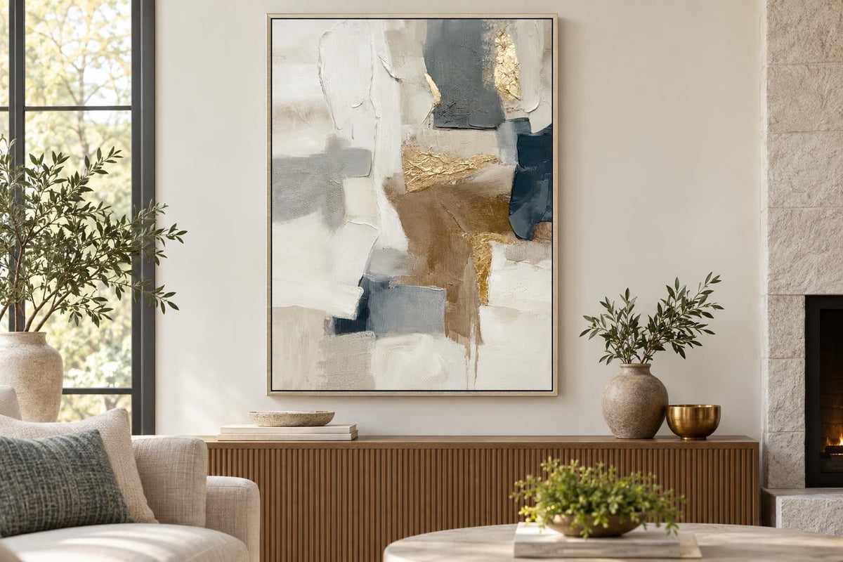 Gilded Cadence I - 35 X 47 - Hand-Embellished Canvas In Frame - White