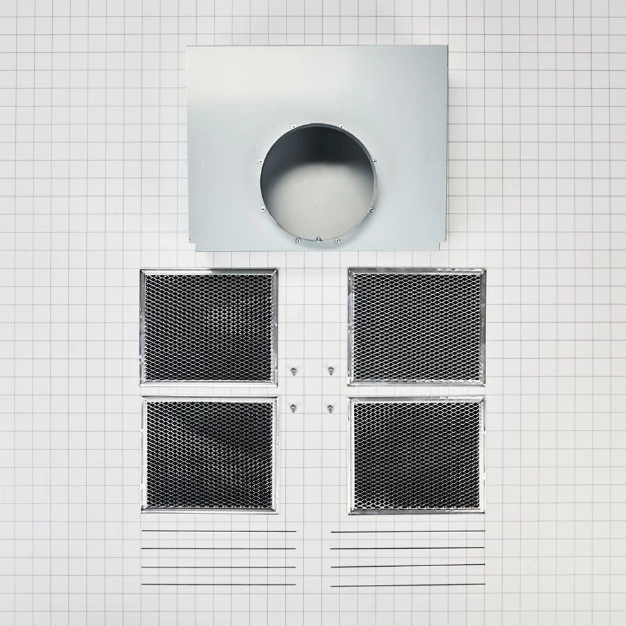 Range Hood Wall Recirculation Kit With 2 Charcoal Filters, 4 Clips, And A Deflector Damper - Silver