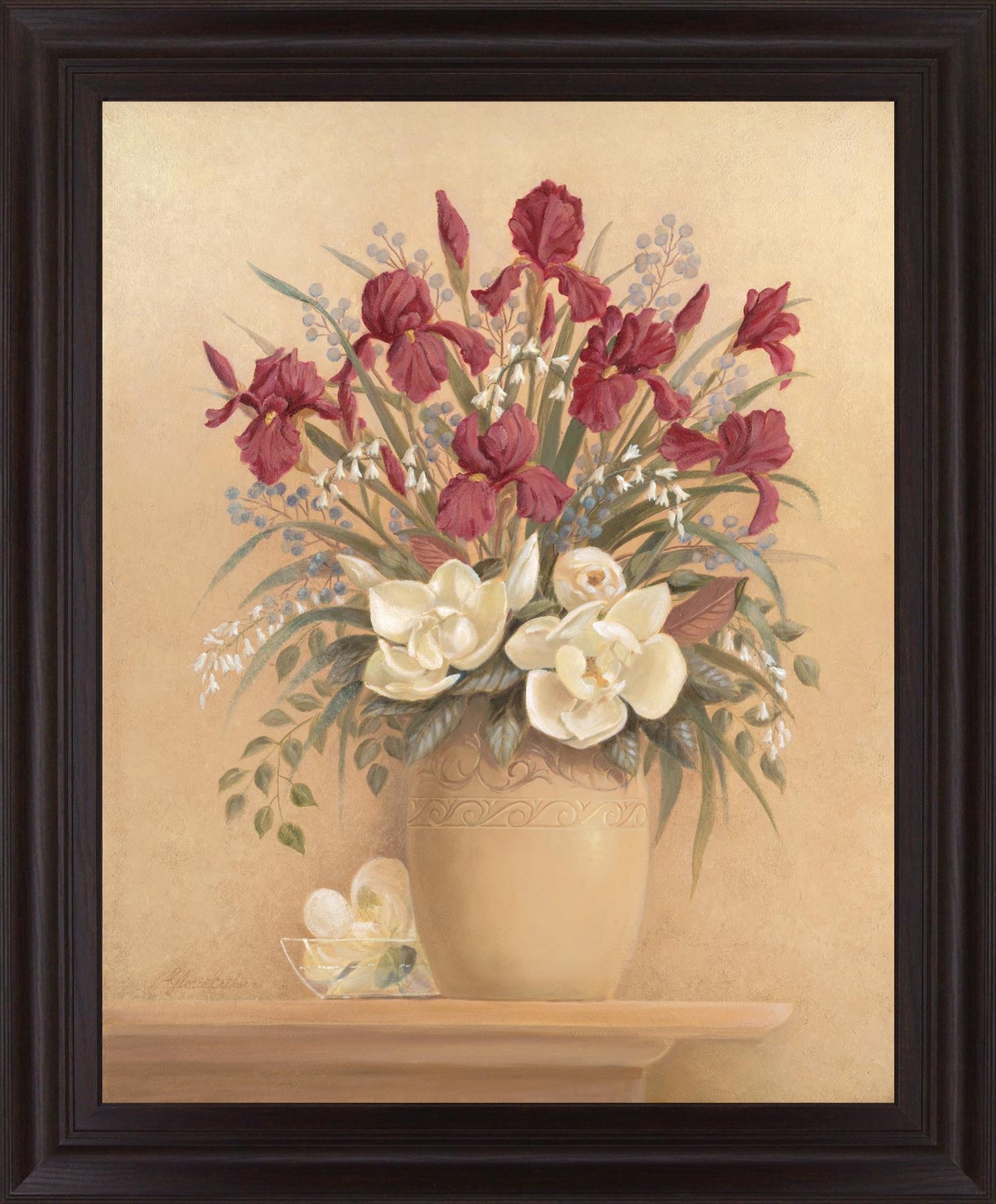 Burgundy Blossom Harmony - 28" x 34" Framed Wall Art