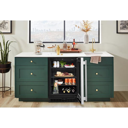 24" Undercounter Refrigerator With Glass Door - Black Cabinet / Stainless Doors