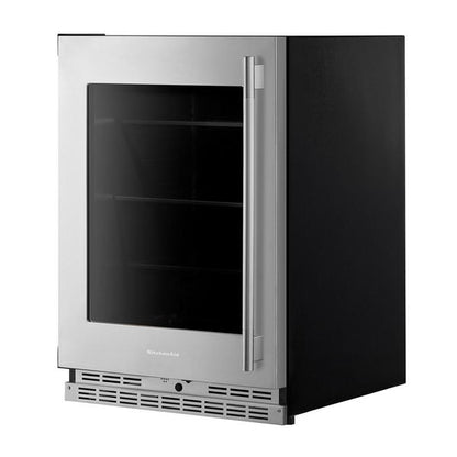 24" Undercounter Refrigerator With Glass Door And Shelves With Metallic Accents - PrintShield Stainless Finish