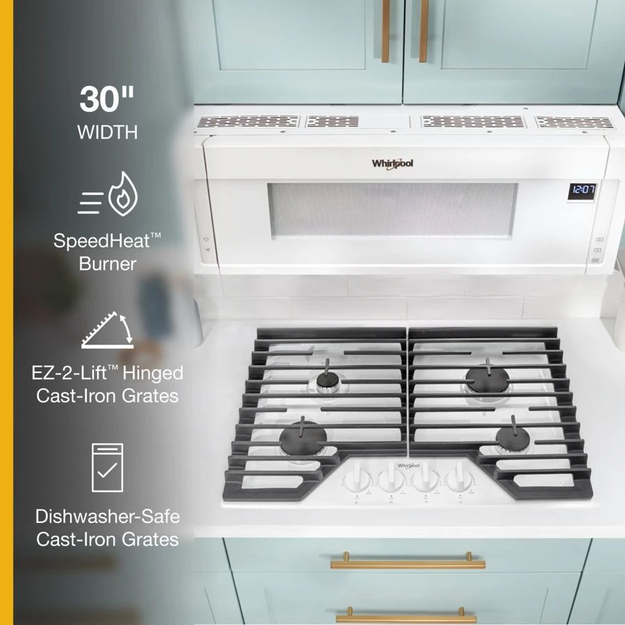 30" Gas Cooktop With Ez-2-Lift Hinged Cast-Iron Grates - White