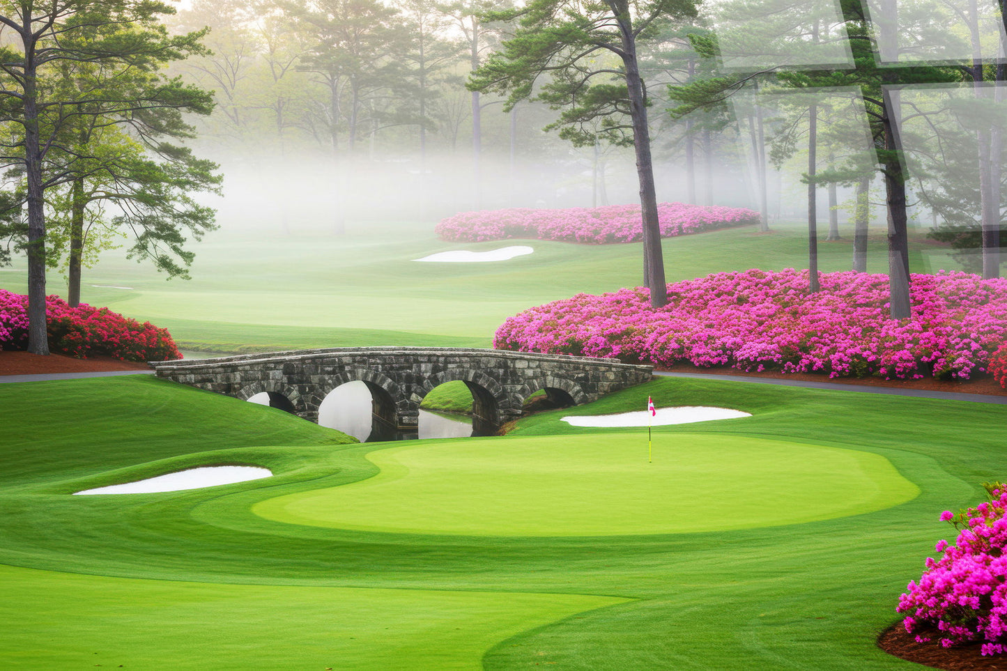 Misty Fairway Bridge Tempered Glass - Green / Pink