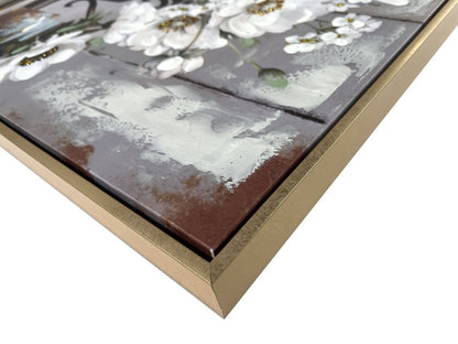 Rustic Blossoms Study Hand-Embellished Canvas In Frame - Blue / Gray