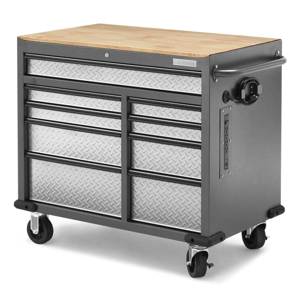 Premier 41" 9-drawer Mobile Tool Workbench With Solid Wood Top
