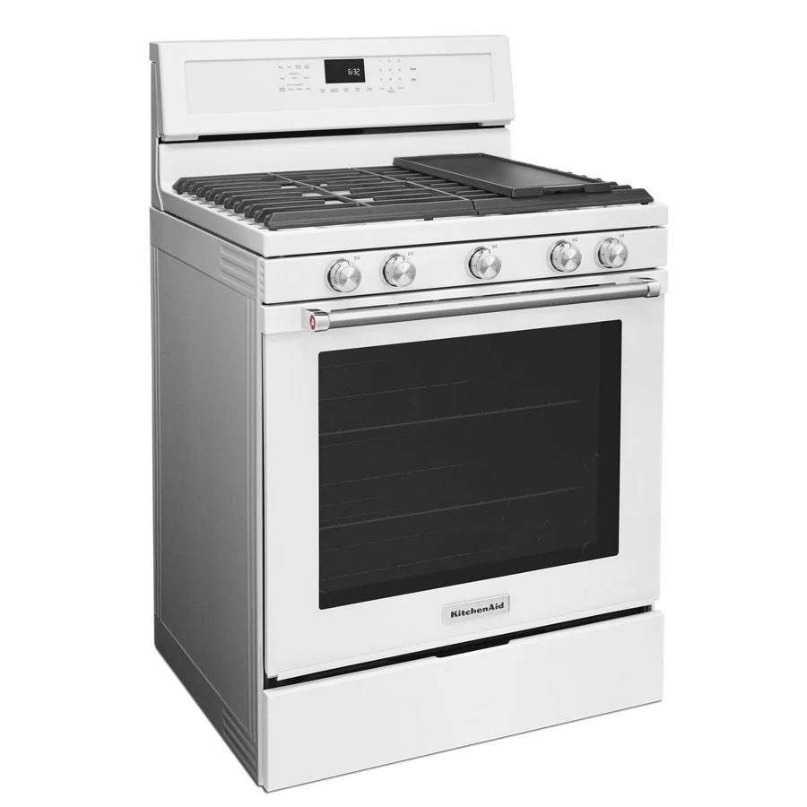 30" 5-Burner Gas Convection Range - White