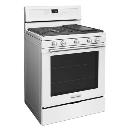 30" 5-Burner Gas Convection Range - White