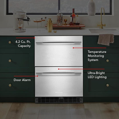 24" Panel-Ready Undercounter Double-Drawer Refrigerator, Backlit Touch Controls