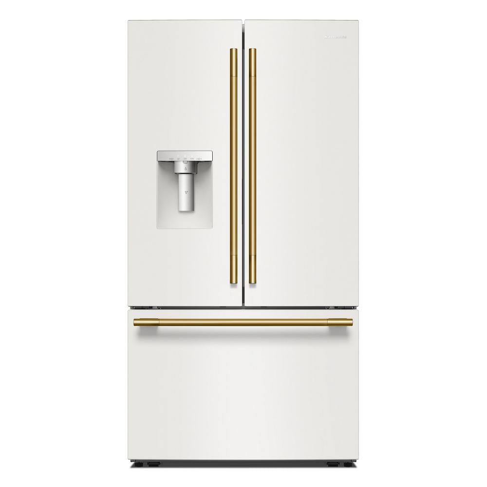 30 Cu. Ft. 36" French Door Refrigerator With Exterior Water And Ice Dispenser And Wood-Look Sliding Tray - Porcelain White